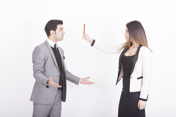 business woman showing executive red card