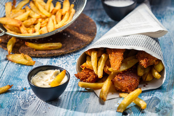 Homemade Fish & Chips and sauce