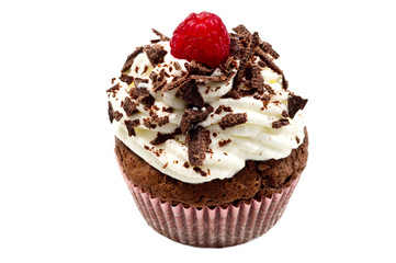 chocolat muffin with raspeberry and whipped cream