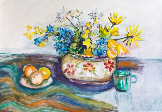 Vase with yellow flowers