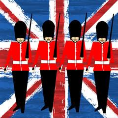 Guardsmen Marching Over A Union Jack Background