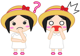 女子イラスト　悩む　驚く
