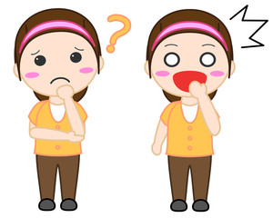 女性イラスト　悩む　驚く