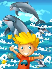 Türaufkleber Das Meer - das Etikett mit Kind - Illustration © honeyflavour