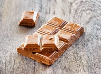 Broken сhocolate on wooden table