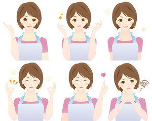 エプロン	女性　様々な表情