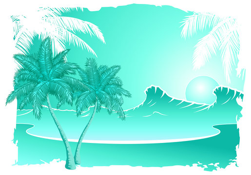 Palmen mit Sonnenuntergang am Strand