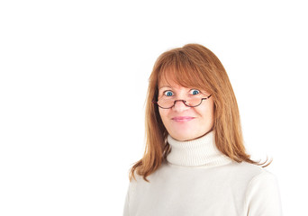 Portrait of a funny female with reading glasses