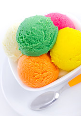 Bowl with fruit ice cream