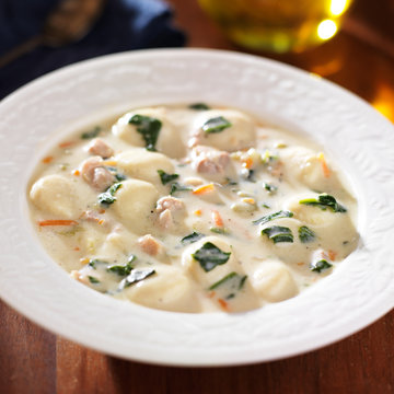 Chicken and gnocchi soup meal