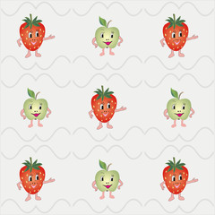 Cheerful fruits cartoon fresh color background of 5% grey