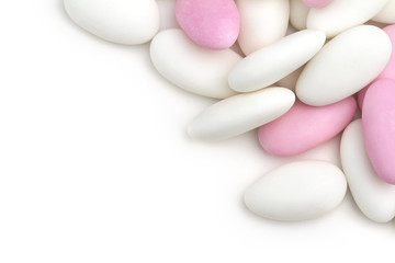 white and pink sugared almonds
