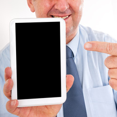 Businessman shows on Tablet PC