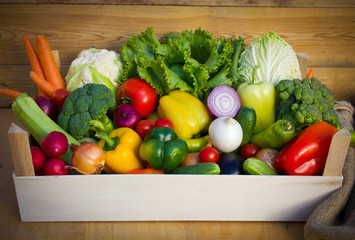 Crate with fresh, organic vegetables