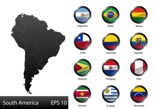 Glossy metal flag buttons, South American countries, part 1