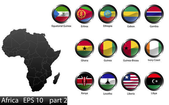 Glossy metal flag buttons, African countries, part 2