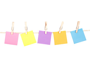 sticky notes on a clothes line