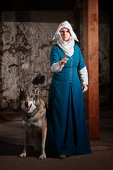 Insulted Nun with Dog - obrazy, fototapety, plakaty