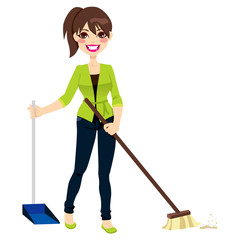Woman Sweeping Floor