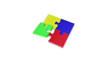 4 puzzle pieces tumbling together to complete the puzzle - Powered by Adobe