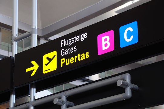 Boarding gate sign, Malaga airport © Arena Photo UK