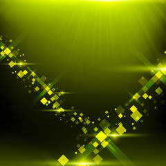 Green background with cubes, particles