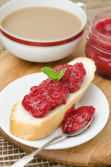white bread with strawberry jam vertical