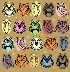 Set of cute owls