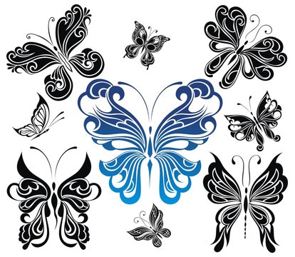 Black and white butterflies.Tattoo design