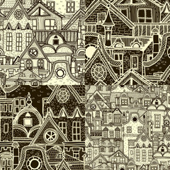 Set of seamless patterns with old town