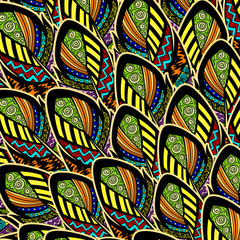 Seamless pattern with ornate feathers