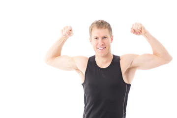 a young sporty man on white background