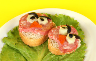 Fun food for kids on yellow background