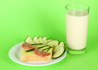 Fun food for kids on green background