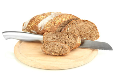 Bread with sesame seeds and knife