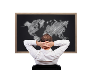 blackboard with world map
