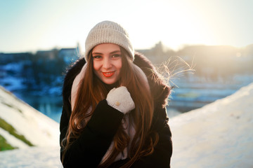 Fototapeta na wymiar Beautiful young girl winter portrait