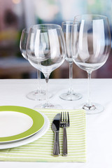 Table setting with glasses for different drinks