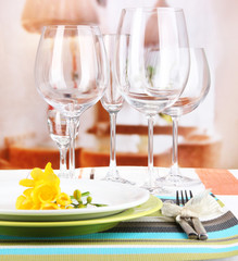 Table setting with glasses for different drinks