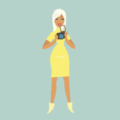 Cute blonde girl  with photo cameraPrint