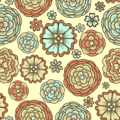 Seamless background with doodle flowers