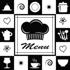 Cover of restaurant menu in white and black