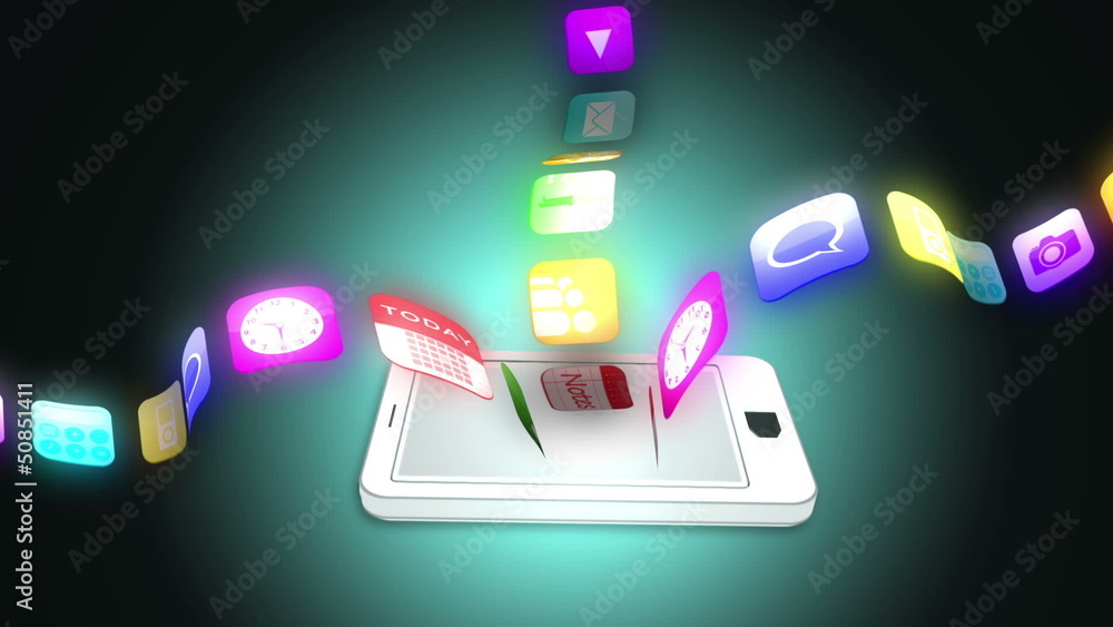 Poster Application icons floating from smartphone