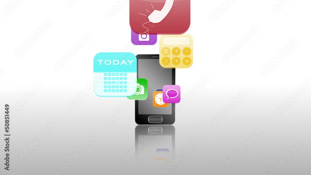 Poster Application icons floating into smartphone