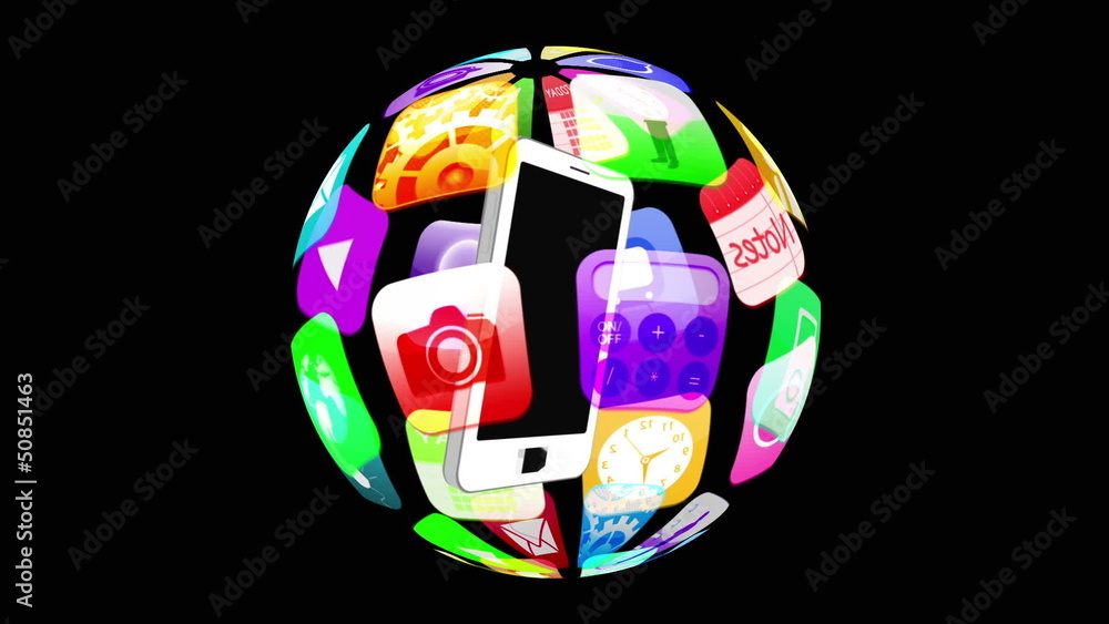 Poster Application icons floating around smartphone