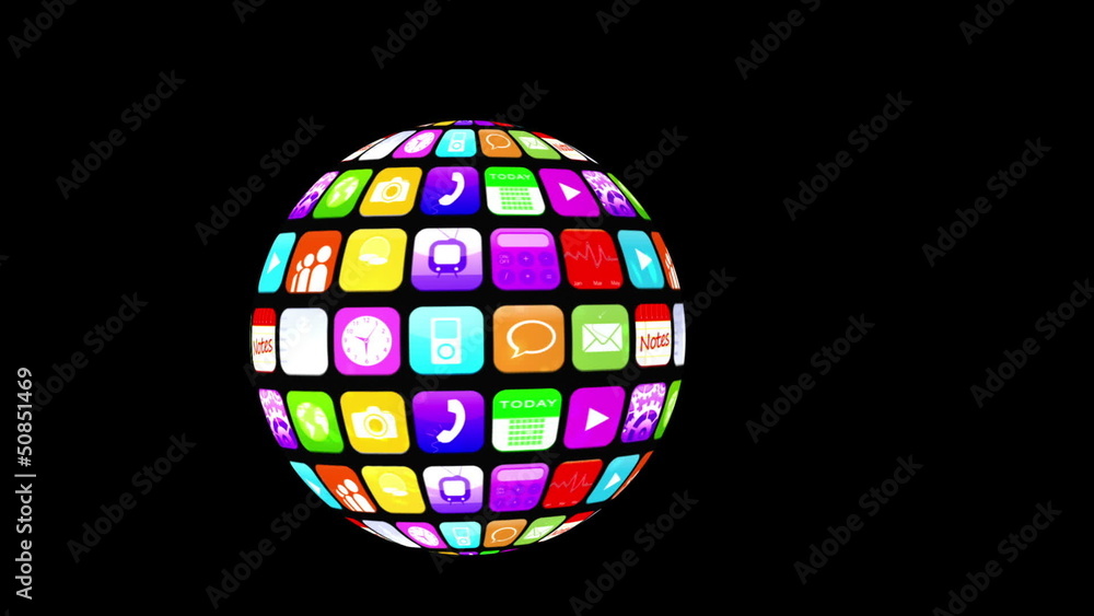 Poster Application icons floating in sphere shape