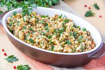 Pasta with ragu of meat and vegetables