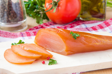 Cold smoked fillet of chicken