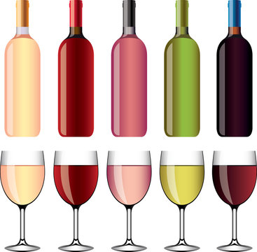 wine and wineglasses photo-realistic vector set