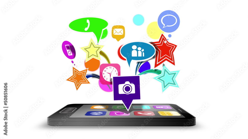 Poster Application icons floating above smartphone